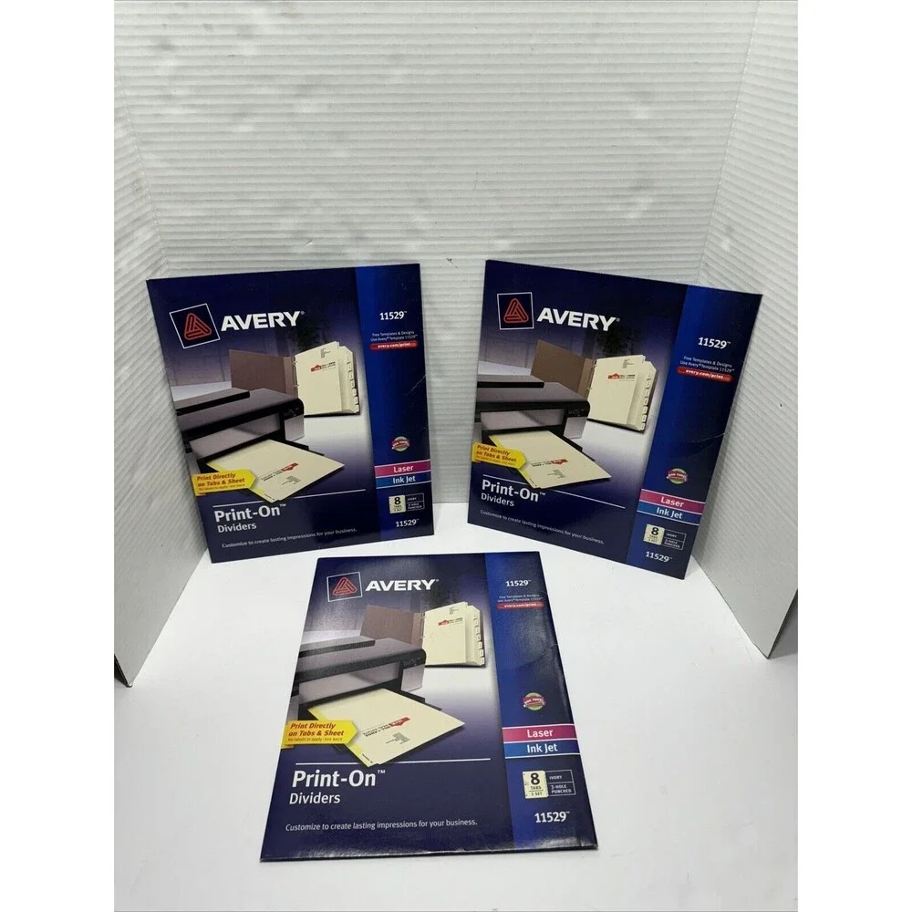 3 PACKS Avery Print On Dividers 8 Tab 3 Hole Punched Ivory 11529 Laser/ Ink Jet